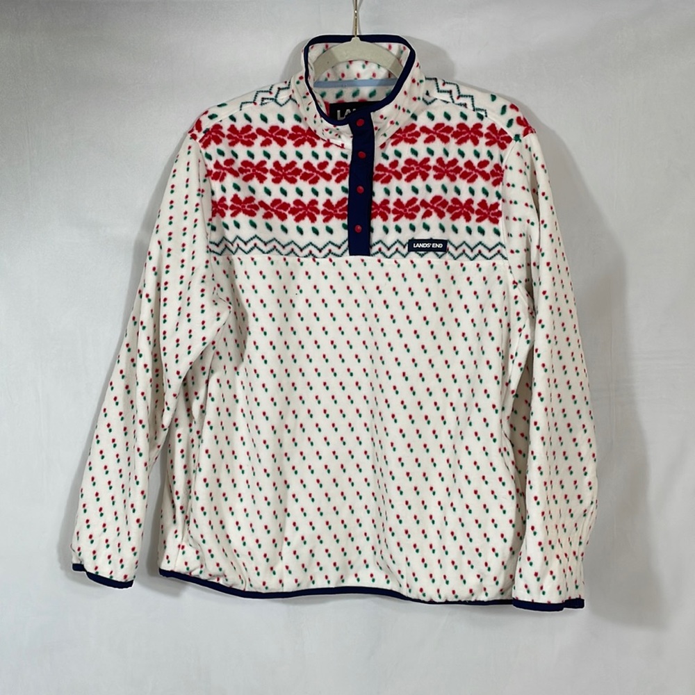 Lands' End White and Red Patterned Jacket